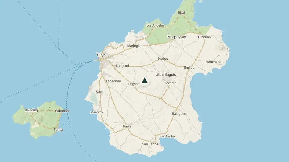 Topographic map of the area around the Mt. Aguado summit