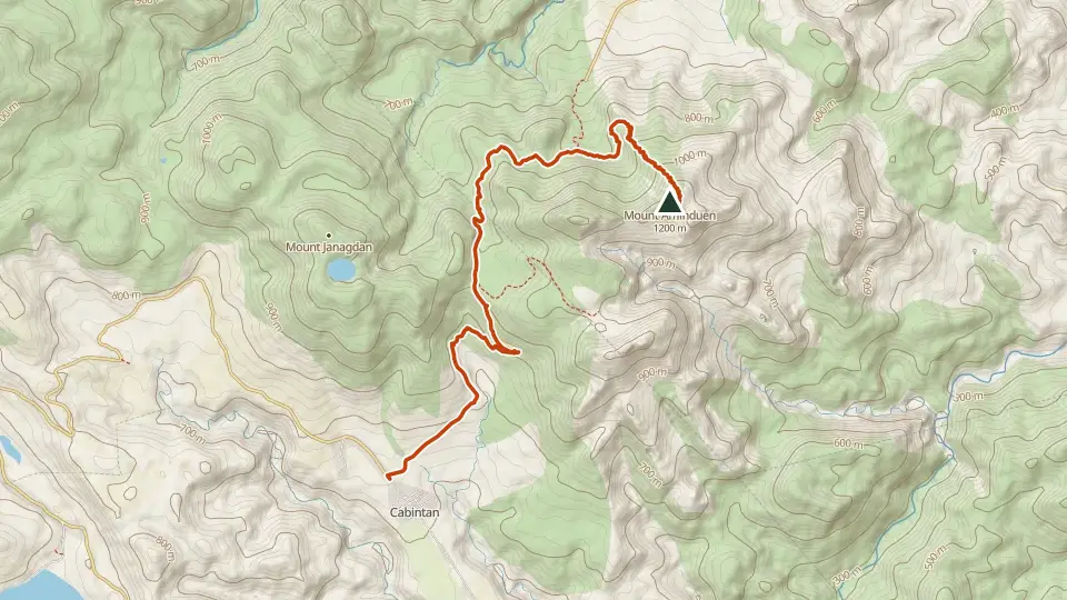 Topographic map of Alto Peak (Mt. Alto) with its mapped routes in orange and the summit marked
