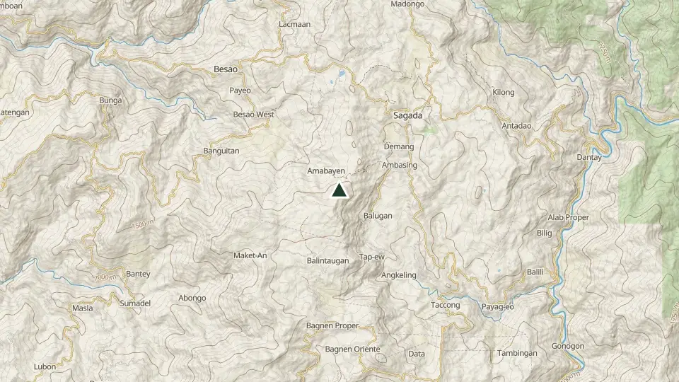Topographic map of the area around the Mt. Ampacao summit