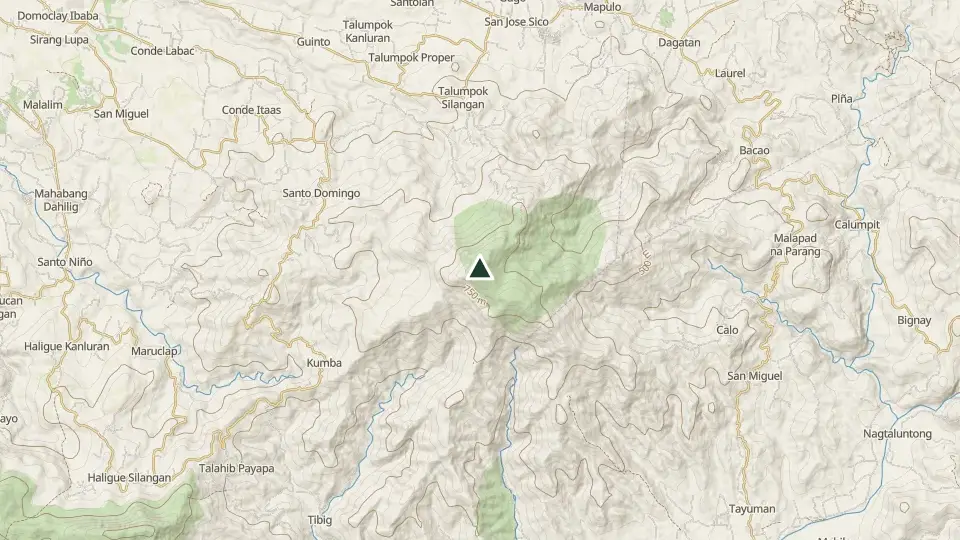 Topographic map of the area around the Mt. Banoy summit