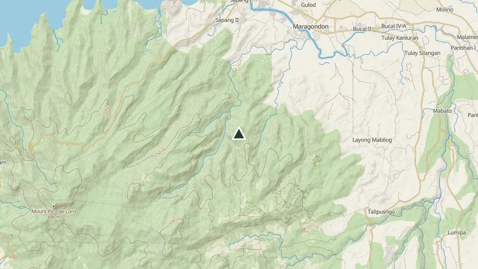 Topographic map of the area around the Mt. Buntis summit