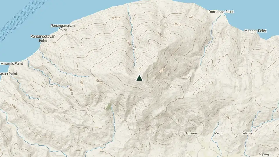 Topographic map of the area around the Mt. Calavite summit