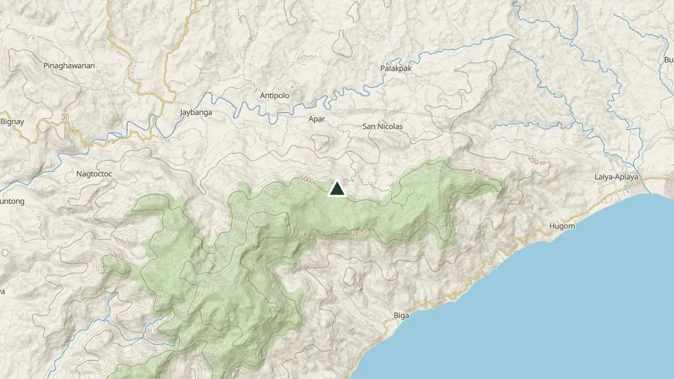 Topographic map of the area around the Mt. Daguldol summit
