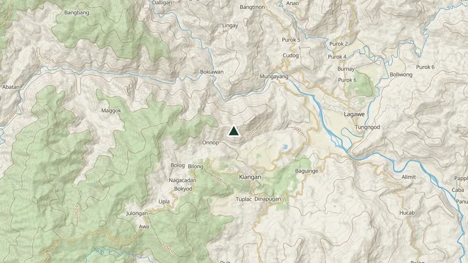 Topographic map of the area around the Mt. Kapugan summit