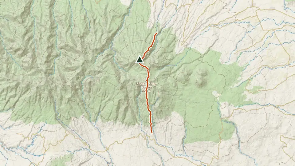 Topographic map of Mt. Kitanglad with its mapped routes in orange and the summit marked