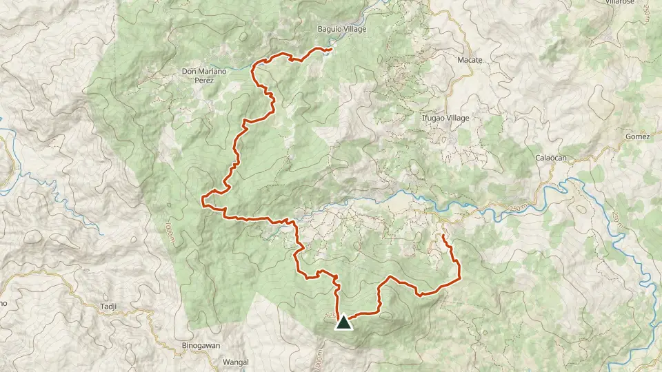 Topographic map of Bantay Lakay with its mapped routes in orange and the summit marked