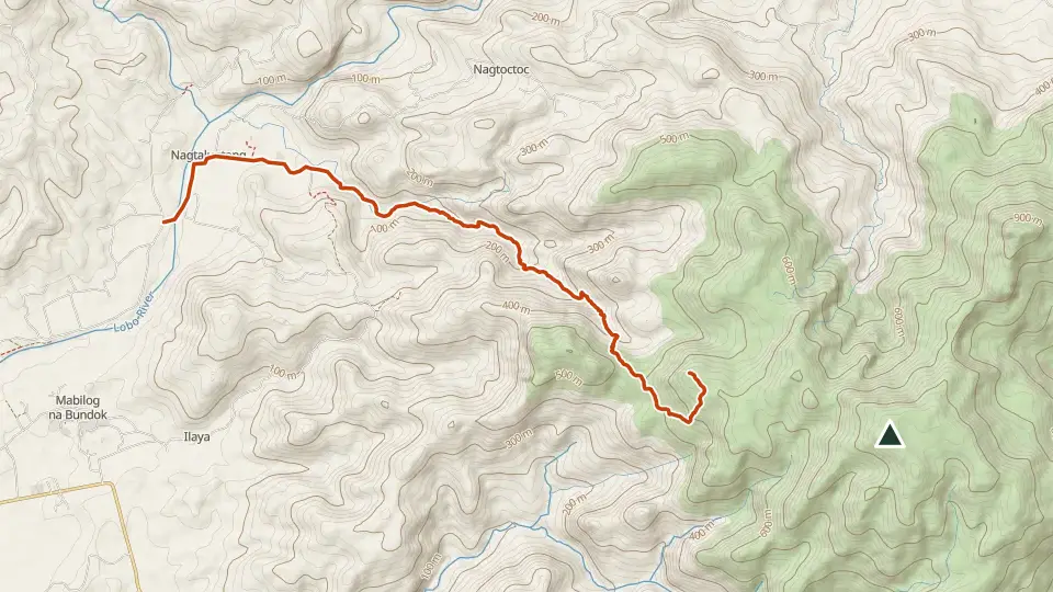Topographic map of Mt. Lobo with its mapped routes in orange and the summit marked