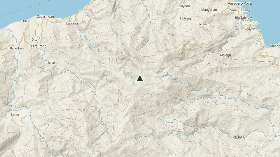 Topographic map of the area around the Mt. Malasimbo summit