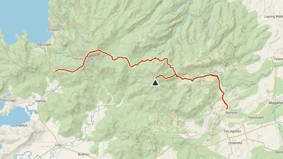 Topographic map of Mt. Marami with its mapped routes in orange and the summit marked