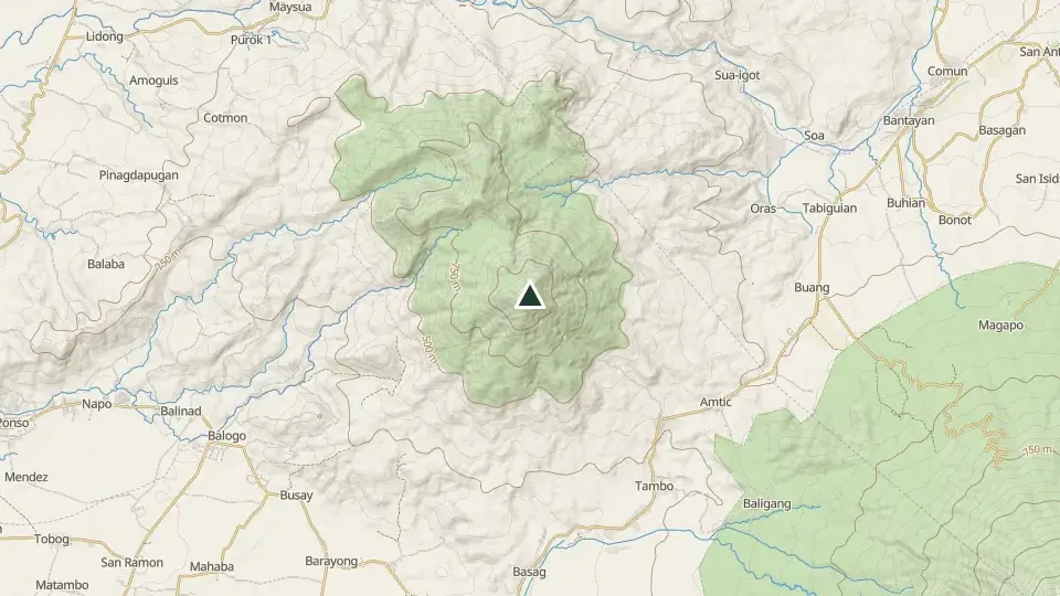 Topographic map of the area around the Mt. Masaraga summit