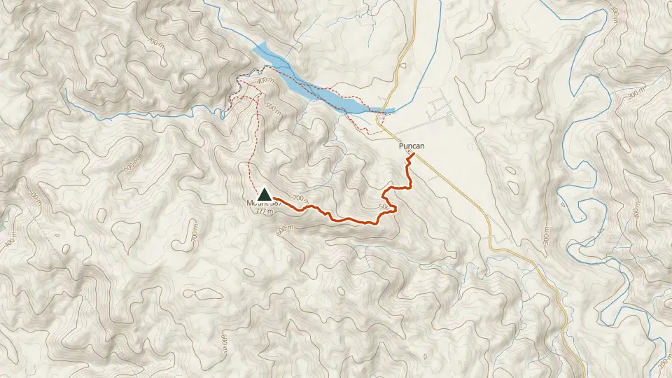 Topographic map of Mt. 387 (Batong Amat) with its mapped routes in orange and the summit marked