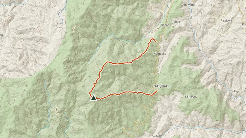 Topographic map of Mt. Napulauan with its mapped routes in orange and the summit marked