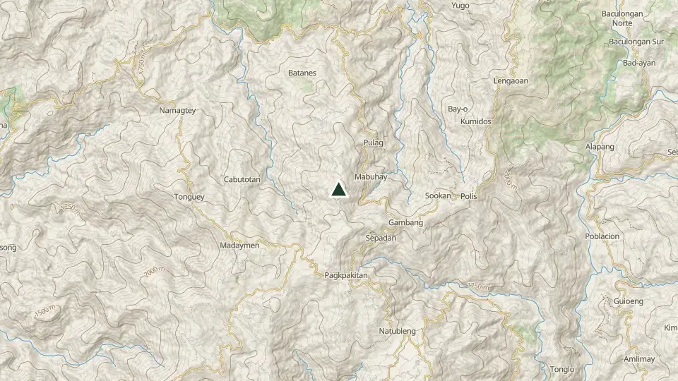 Topographic map of the area around the Mt. Osdung summit