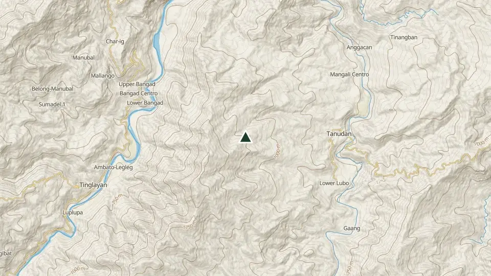 Topographic map of the area around the Mt. Patukan summit