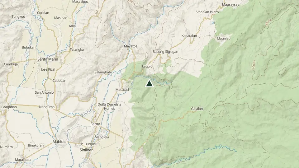 Topographic map of the area around the Mt. Romelo summit