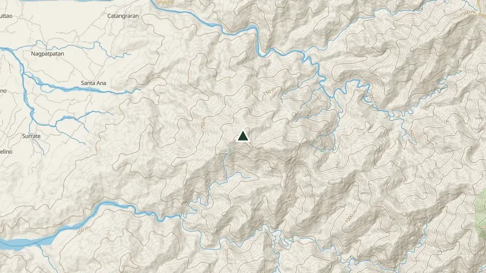 Topographic map of the area around the Mt. Simagaysay summit