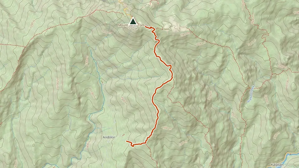 Topographic map of Mt. Sto. Tomas with its mapped routes in orange and the summit marked