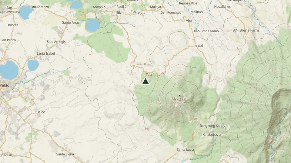Topographic map of the area around the Tayak Hill summit
