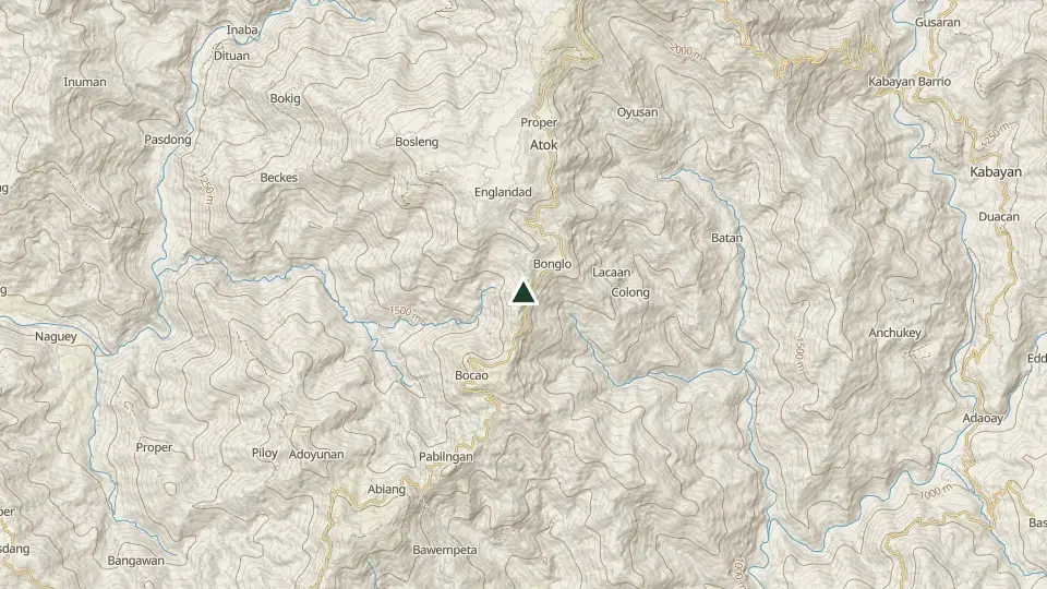 Topographic map of the area around the Mt. Timbak summit