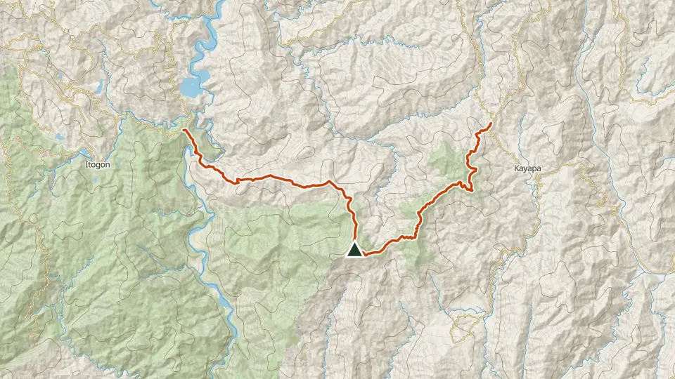 Topographic map of Mt. Ugo with its mapped routes in orange and the summit marked