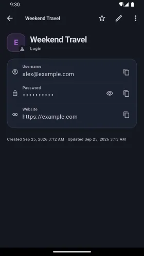 Sample login entry with its password masked
