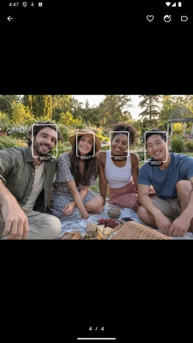 Face detection boxes on a sample group photograph