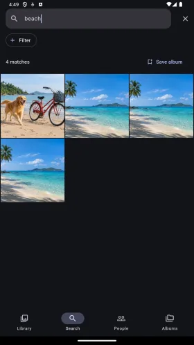 Beach search results using sample photographs
