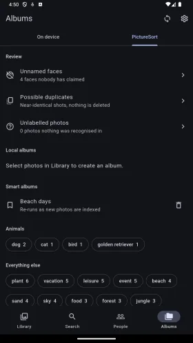 Smart albums and category controls for a sample photo library