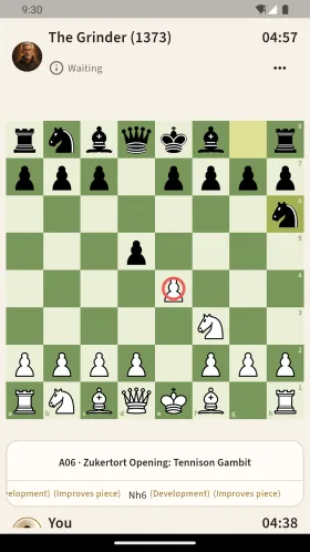 A chess game in progress with opening information