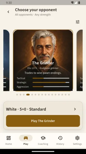 The Grinder opponent persona on the chess opponent selector