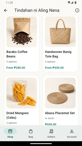 Sample shop catalogue with generated product pictures and prices